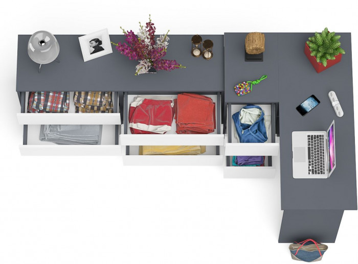 Мори Стол компьютерный МС-16 левый + Комод МК1380.6, цвет графит/белый, ШхГхВ 262,4х84,9х76,6 см., выдвижные ящики слева, НЕ универсальная сборка