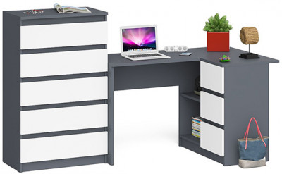 Мори Стол компьютерный МС-16 правый + Комод МК700.5, цвет графит/белый, ШхГхВ 194,8х84,9х114 см., выдвижные ящики справа, НЕ универсальная сборка