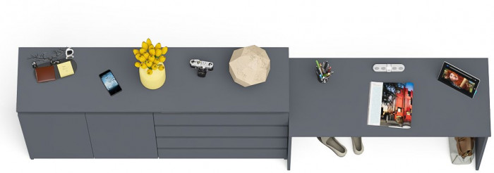 Мори Стол письменный МСП1200.1 + Комод МК1600.1, цвет графит, ШхГхВ 280,8х50х94 см., универсальная сборка