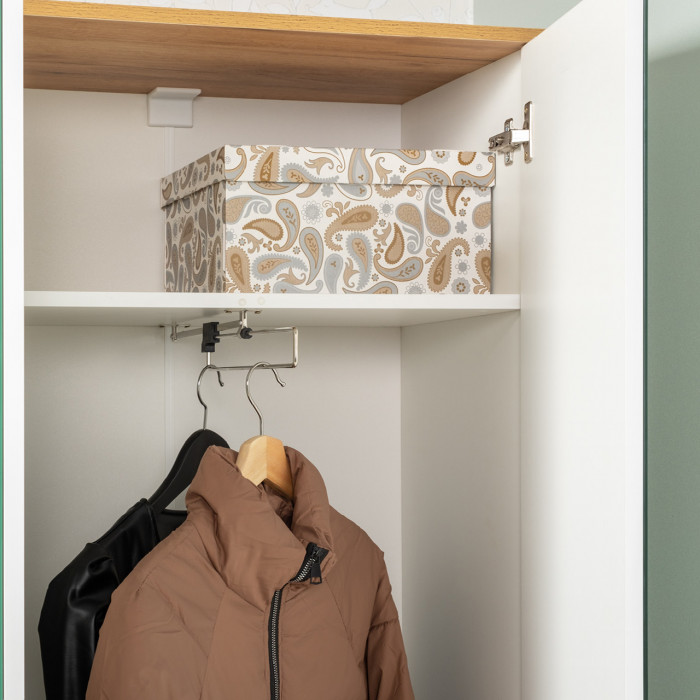 Октава Прихожая 25, цвет белый шагрень/дуб крафт золотой/фасады МДФ белый шагрень, ШхГхВ 193,7х35,4х197,6 см., универсальная сборка