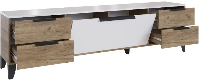 Малави Тумба для ТВ МТВ-1, с опорами, Дуб крафт табачный/белый глянец