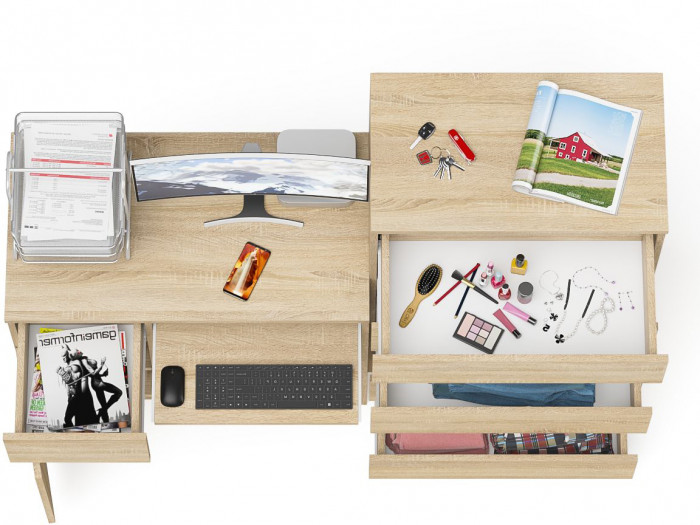 Мори Стол компьютерный МС-1 левый + Комод МК700.5, цвет дуб сонома, ШхГхВ 160,4х50х114 см., выдвижной ящик слева, НЕ универсальная сборка