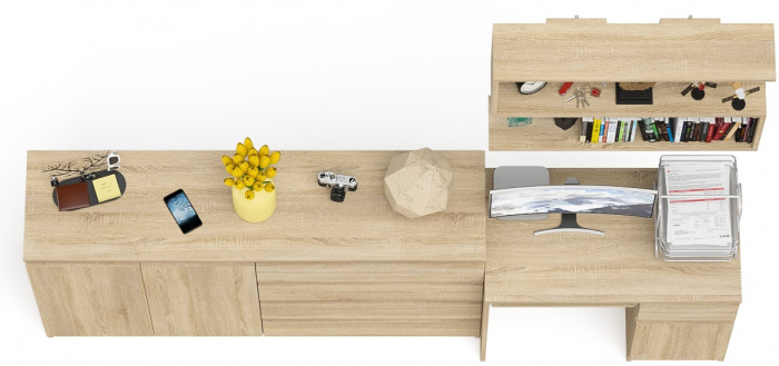 Мори Стол компьютерный МС-1 правый + Комод МК1600.1 + Полка 900, цвет дуб сонома, ШхГхВ 250,4х50х209,6 см., НЕ универсальная сборка