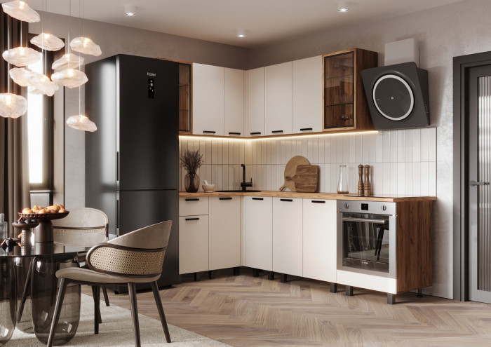 Кухня Техно 1,4х2,4м Компоновка №9, Крафт золотой/Кашемир