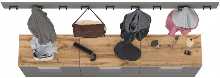 Октава Прихожая 06, цвет серый графит/дуб крафт золотой/фасады МДФ серый графит, ШхГхВ 194,7х35,4х180 см.