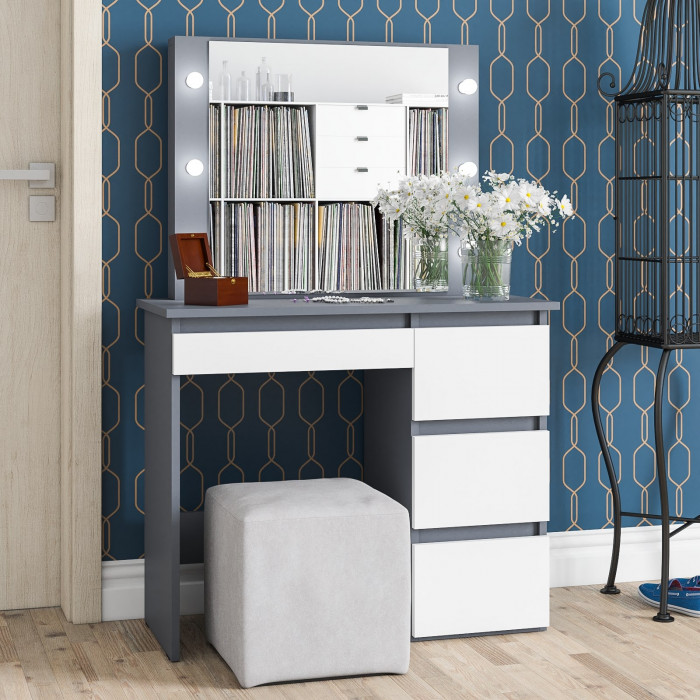 Стол косметический с подсветкой Сура, графит/белый