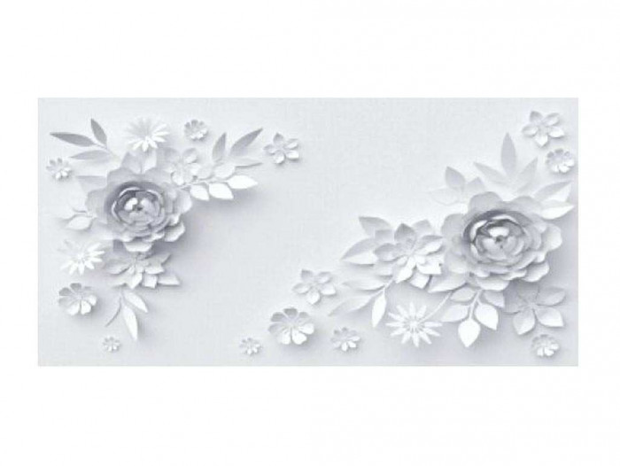 Симпл фотопечать стол обеденный раскладной / цветы на сером/бетон белый/белый