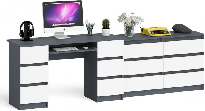 Мори компьютерный стол МС-2 + Комод МК1200.6, графит/белый