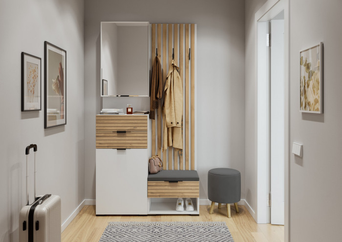 Прихожая Ома, набор №2, Белый/Дуб Тортуга, Simple 27