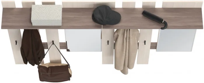 Лира ГК 2-3814+2-3814бод.тем/св Вешалка с зеркалом, цвет бодега тёмный/бодега светлый, ШхГхВ 200х28х135 см., универсальная сборка