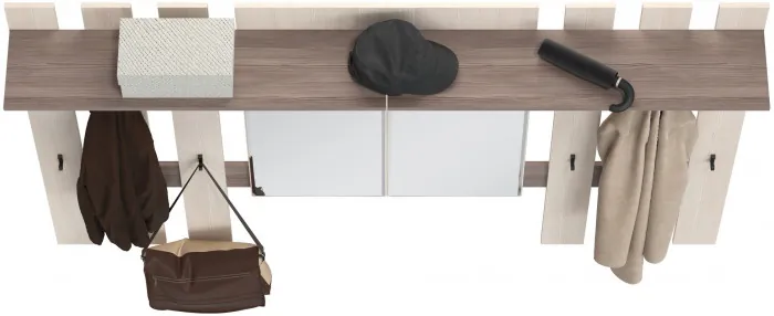 Лира ГК 2-3814+2-3814бод.тем/св Вешалка с зеркалом, цвет бодега тёмный/бодега светлый, ШхГхВ 200х28х135 см., универсальная сборка