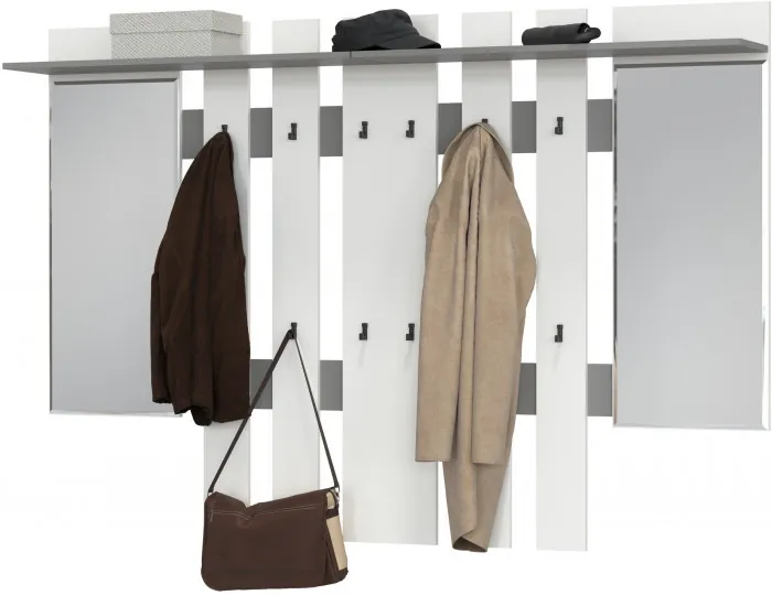 Лира ГК 2-3814+2-3814графбел Вешалка с зеркалом, цвет графит/белый, ШхГхВ 200х28х135 см., универсальная сборка