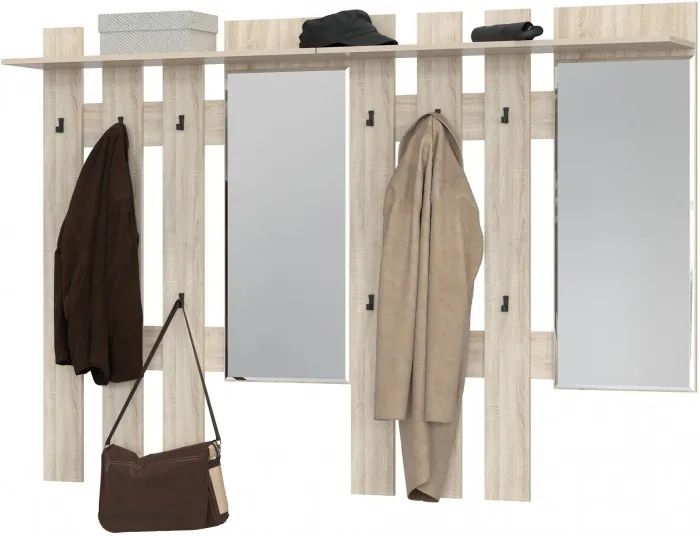 Лира ГК 2-3814+2-3814дубсон Вешалка с зеркалом, цвет дуб сонома, ШхГхВ 200х28х135 см., универсальная сборка