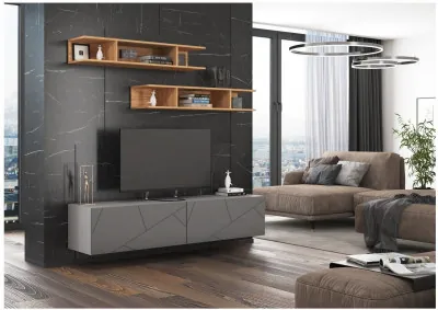 Модульная гостиная Гранж, композиция 5 (Серый шифер/Крафт золотой / Графит софт)