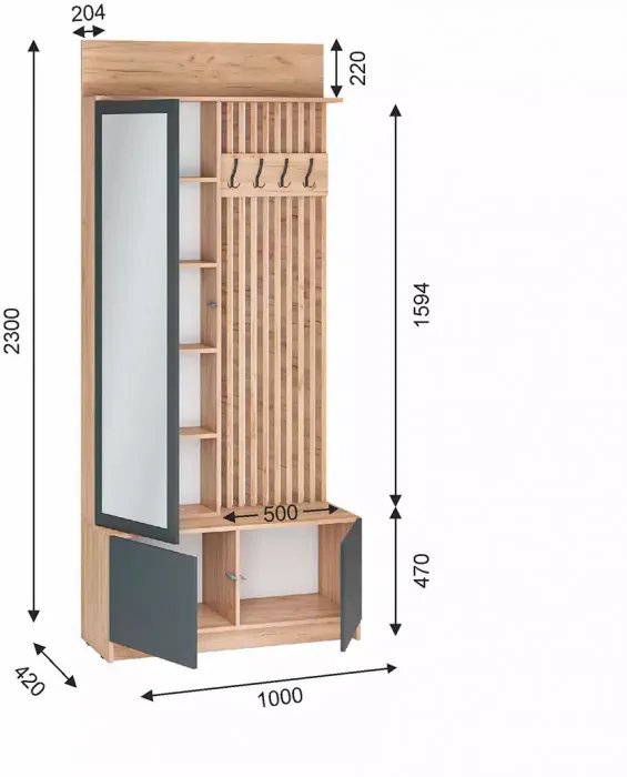 мс для прихожей Стоуби ВШ-1000 дуб крафт золотой/серый графит