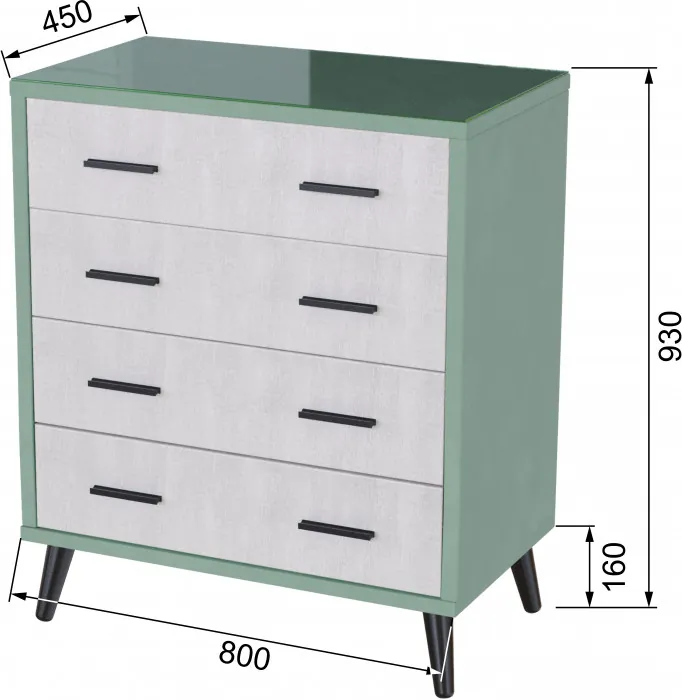 Комод интерьерный Ланс, мятный/мдф холст белый
