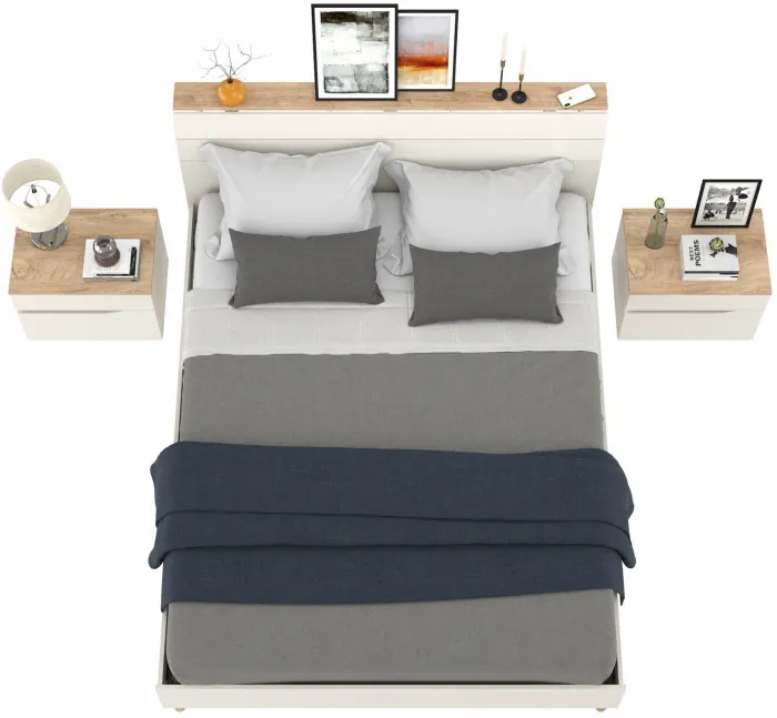 Муссон Кровать 11.41 + ортопед + 2 х Тумба 16.03, цвет белый/дуб эндгрейн элегантный, сп. м. 1600х2000 мм., б/м