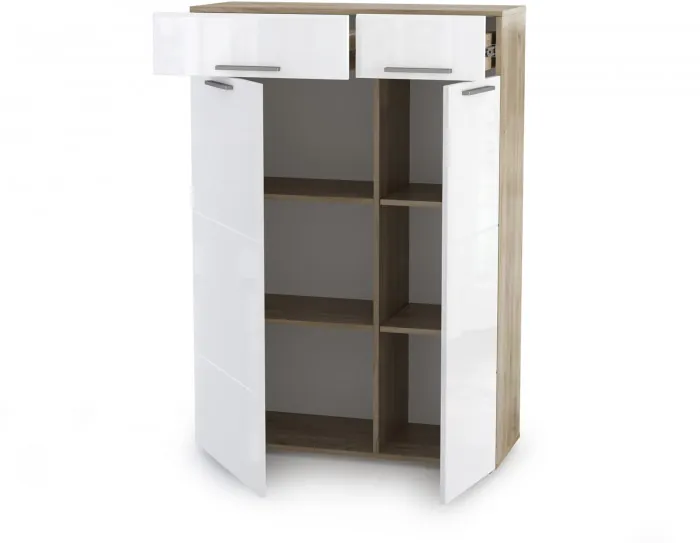 Лайн 13.121 Комод, цвет дуб крафт серый/фасады МДФ белый глянец, ШхГхВ 90х35х129,2 см., универсальная сборка