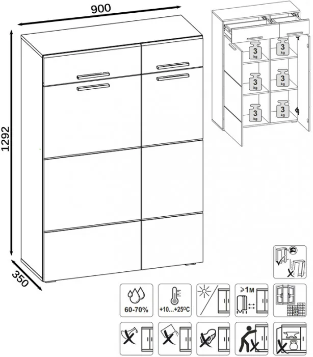 Лайн 13.121 Комод, цвет дуб крафт серый/фасады МДФ белый глянец, ШхГхВ 90х35х129,2 см., универсальная сборка