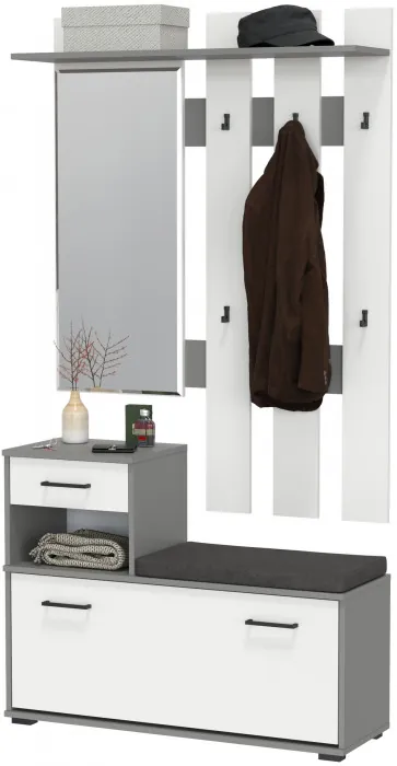 Лира ГК Прихожая 1 2-0714+2-3814 Тумба под обувь + Вешалка с зеркалом, графит/белый