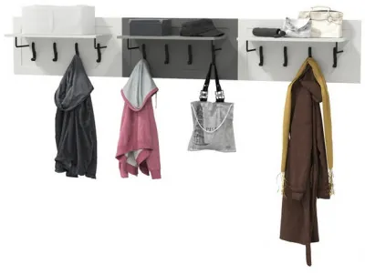 Остин 15.12 Вешалка + 15.12 Вешалка + 15.12 Вешалка, цвет белый шагрень/серый графит, ШхГхВ 239,1х29,6х39,7 см., универсальная сборка