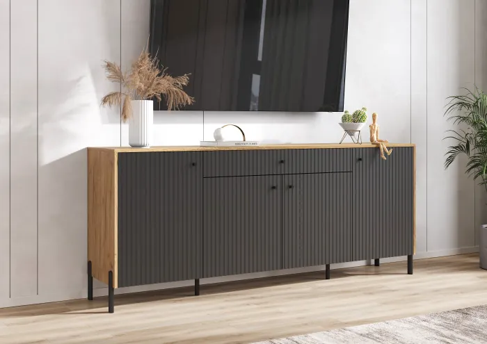 Оливия Комод дуб крафт/графит софт (металл)