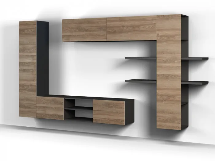 Модульная гостиная Альда, Черный/Дуб Велингтон