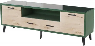 Тумба ТВ интерьерная 1.6 Ланс, изумруд/мдф дуб канадский