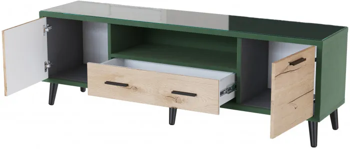 Тумба ТВ интерьерная 1.6 Ланс, изумруд/мдф дуб канадский