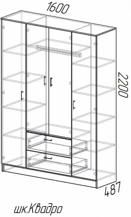 Квадро Шкаф четырёхдверный, Венге/лоредо