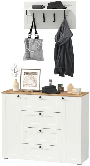 Остин 16.221 Комод + 15.12 Вешалка, цвет белый шагрень/дуб крафт золотой, ШхГхВ 120х41,9х210 см.