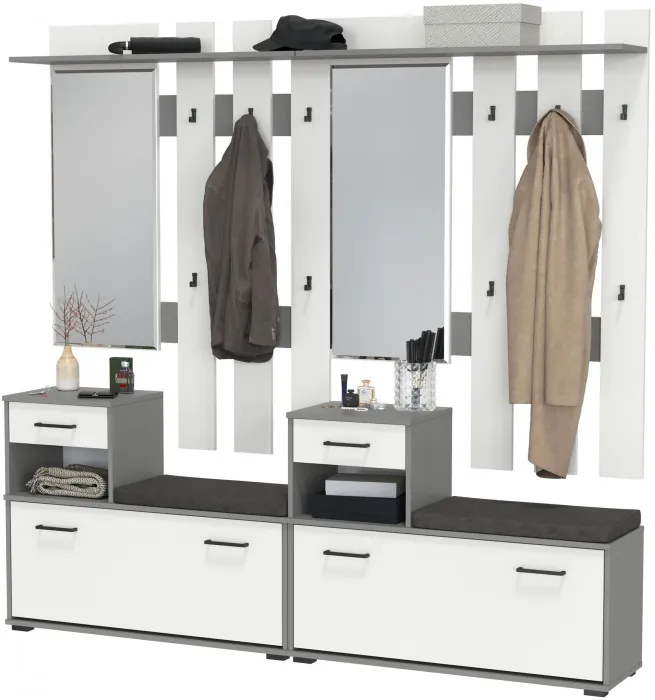 Лира ГК Прихожая 2 Два х Тумба под обувь + Два х Вешалка с зеркалом, графит/белый