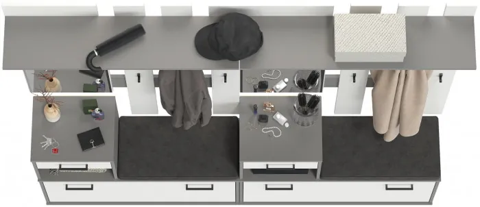 Лира ГК Прихожая 2 Два х Тумба под обувь + Два х Вешалка с зеркалом, графит/белый