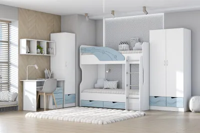 Детская комната Бриз МДФ, набор 6, Белый/Антарктида (Волна)