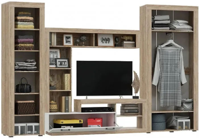 Модульная гостиная Ангара, композиция 3 (Сонома / Белый глянец)