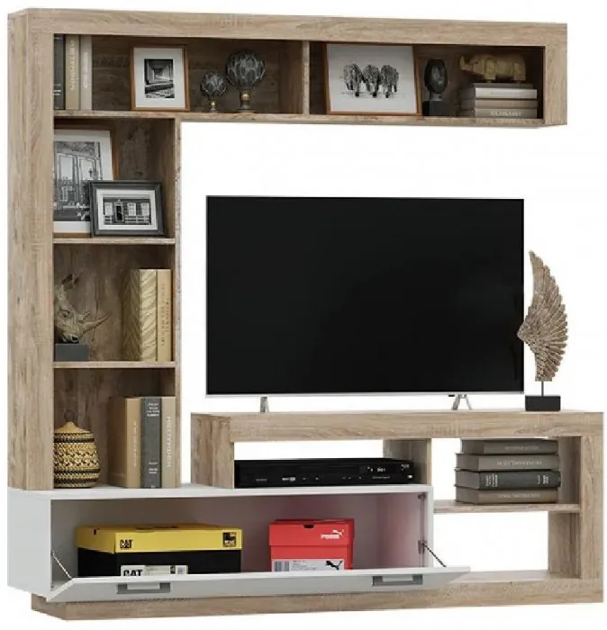 Модульная гостиная Ангара, композиция 3 (Сонома / Белый глянец)