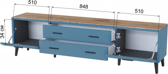 Тумба ТВ интерьерная 2.0 Пай, светло-голубой/мдф дуб канадский