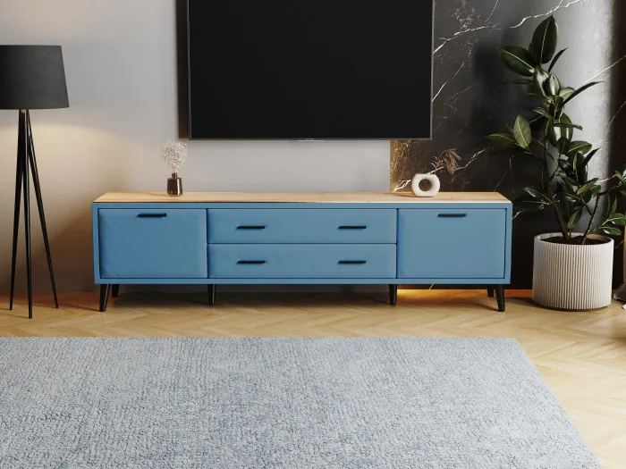 Тумба ТВ интерьерная 2.0 Пай, светло-голубой/мдф дуб канадский