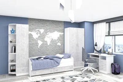 Детская комната Бриз ЛДСП, набор 5, Белый/Цемент светлый