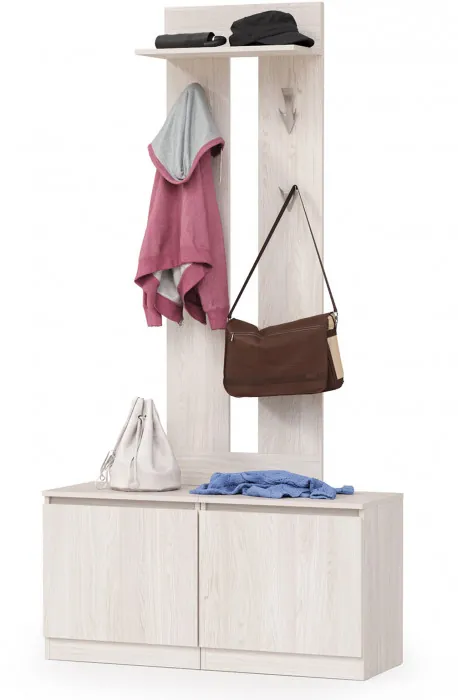 КР100 Ника прихожая 13.248 Тумба + 13.248 Тумба + 15.08 Вешалка, цвет ясень анкор светлый, ШхГхВ 107,6х38,1х207,9 см., универсальная сборка