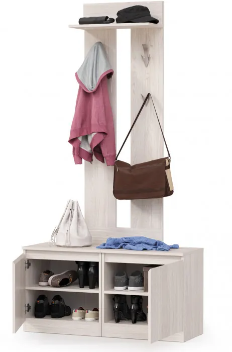 КР100 Ника прихожая 13.248 Тумба + 13.248 Тумба + 15.08 Вешалка, цвет ясень анкор светлый, ШхГхВ 107,6х38,1х207,9 см., универсальная сборка