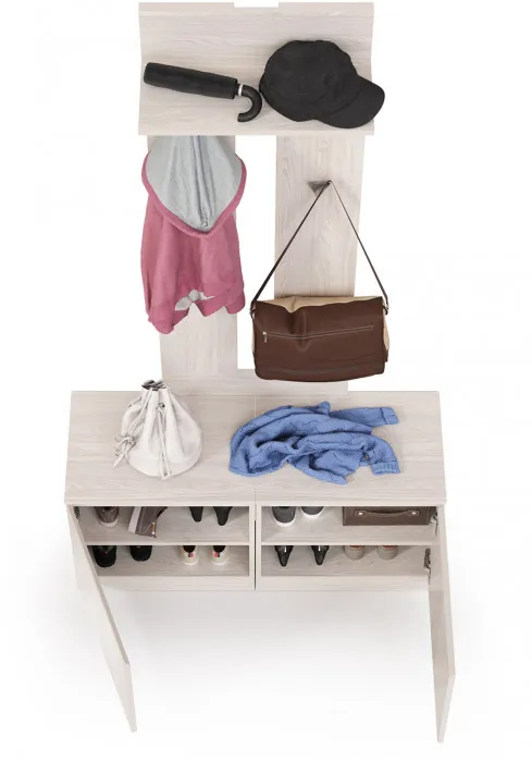 КР100 Ника прихожая 13.248 Тумба + 13.248 Тумба + 15.08 Вешалка, цвет ясень анкор светлый, ШхГхВ 107,6х38,1х207,9 см., универсальная сборка