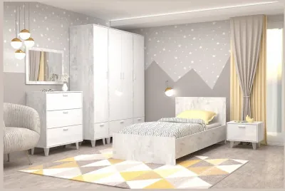 Модульная молодёжная ЭГО 2 (Бетон светлый / Белый глянец)