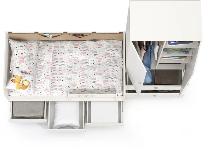 Эйп 11.40 Кровать + 13.334 Шкаф, цвет белый/дуб белый, сп. м. 800х1600 мм., б/м, основание есть, макс. нагрузка 80 кг., рек. выс. матр. 120 мм.