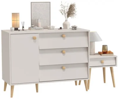 Афина Спальня Комод с дверкой и тремя ящиками + Тумба прикроватная, кашемир серый