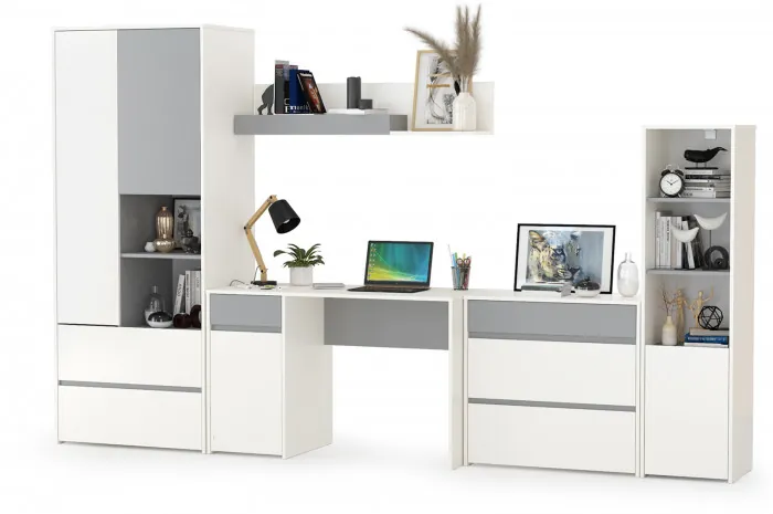 Торонто Компоновка № 01, цвет белый шагрень/стальной серый, ШхГхВ 320х53,1х195,7 см., универсальная сборка