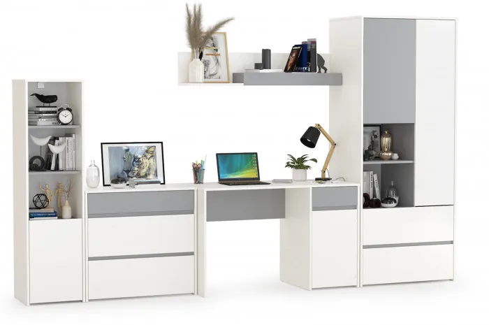 Торонто Компоновка № 01, цвет белый шагрень/стальной серый, ШхГхВ 320х53,1х195,7 см., универсальная сборка