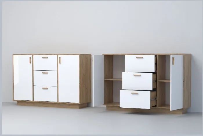 Эго Комод К-2 ПД (Глянец Белый/Бетон Светлый)