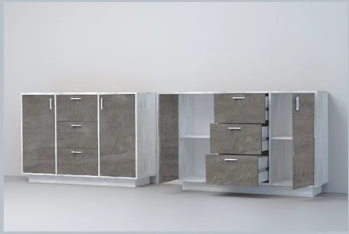 Эго Комод К-2 ПД (Глянец Белый/Бетон Светлый)