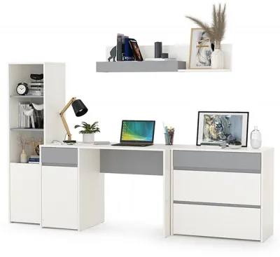 Торонто Компоновка № 02, цвет белый шагрень/стальной серый, ШхГхВ 240х53,1х149,7 см., универсальная сборка